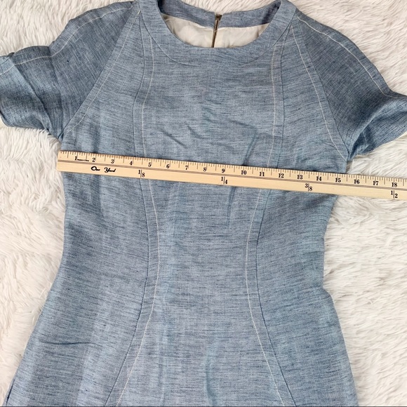 Sea NY short sleeve linen blend sheath dress in light blue with contrast trim - Picture 3 of 10